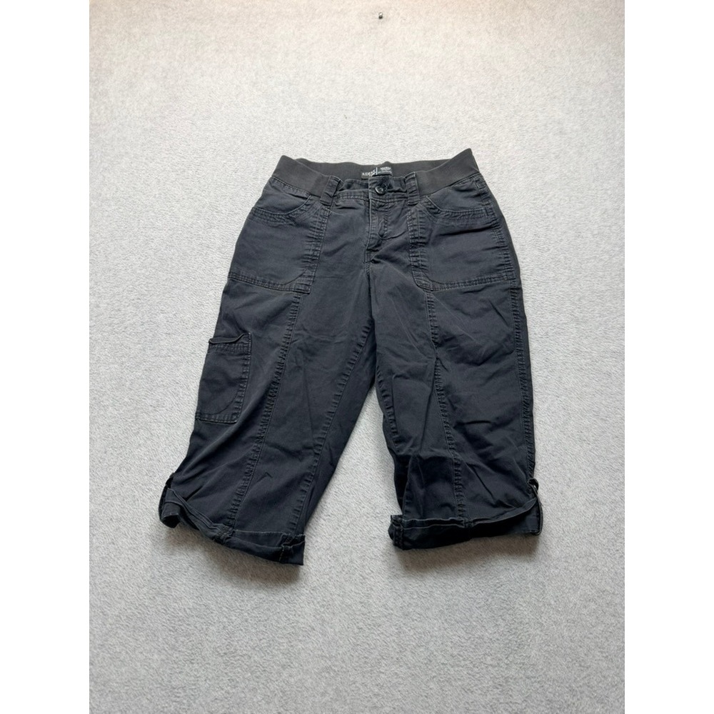 Riders by Lee Women Black Cargo Capris Mid Rise Comfort Waist Cropped Pants 6